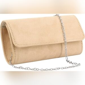 Elegant Beige Clutch with Detachable Silver Chain Strap